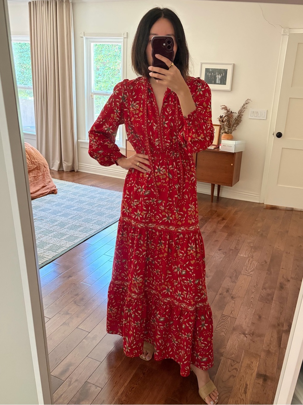 Max Studio London red floral tiered maxi dress